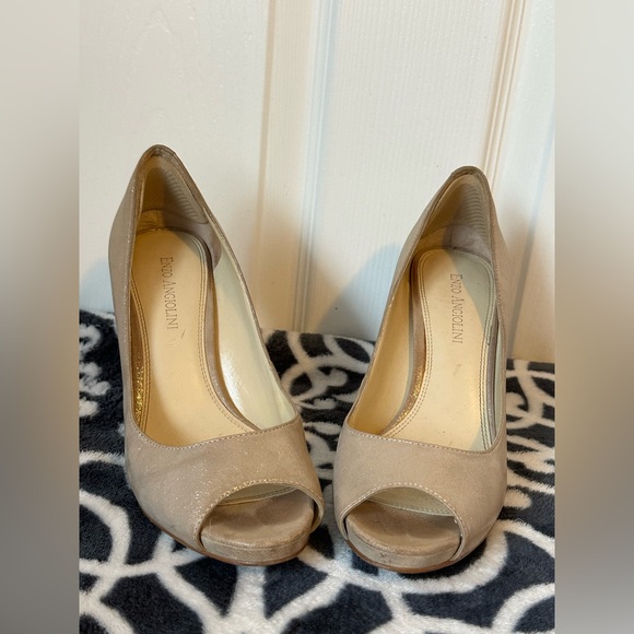 Enzo Angiolini Champagne Gold Peep Toe Heels Women’s Size 7M Designer Formal - Picture 12 of 13